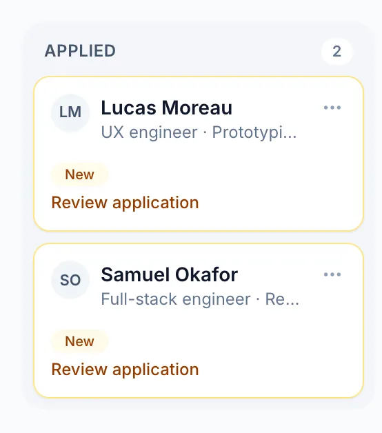 The Senior Frontend Engineer pipeline: a column per stage, from Applied to Offer.